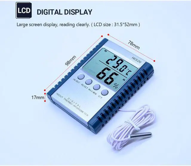 Alt view image 5 of 5 - OUTEST HC520 Digital Indoor/Outdoor Thermometer Hygrometer Temperature Humidity Meter LCD Weather Station With Sensor