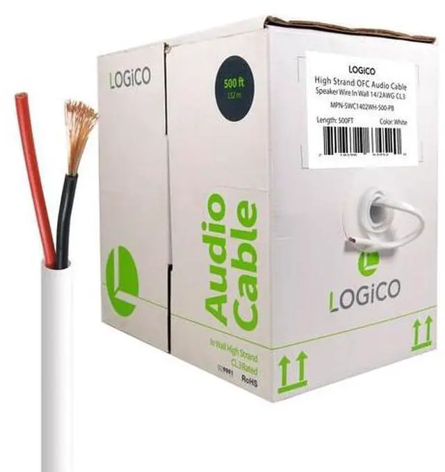 Alt view image 4 of 4 - 500ft Speaker Wire 14AWG 2 Conductor 14/2 CL3 In-Wall Audio Bare Copper Cable White
