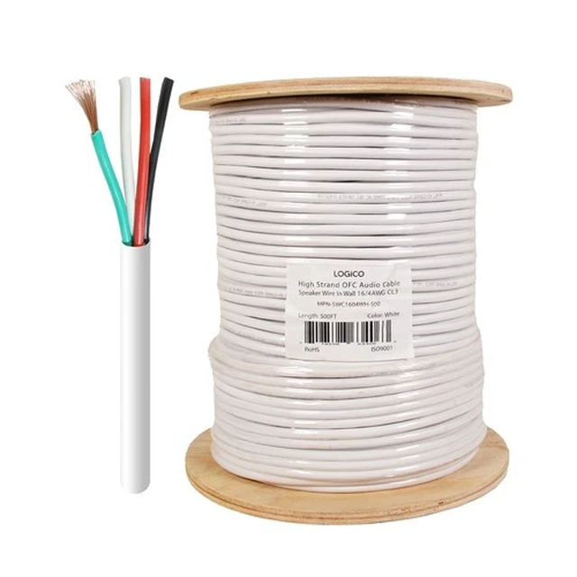 Alt view image 6 of 6 - 500ft Speaker Wire 16AWG 4 Conductor 16/4 CL3 In-Wall Audio Bare Copper Cable White