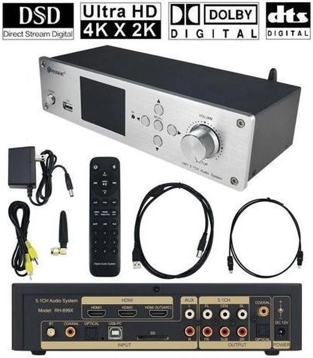 Main image of RH-899X DSD Audio Player Lossless DTS/AC3 Decoding Audio Player Bluetooth 5.0 HDMI Optical Fiber and Coaxial 5.1 Channel Decoder Silver panel