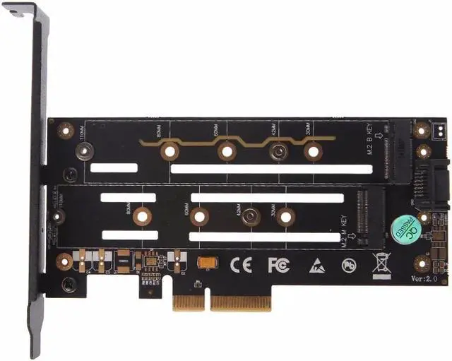 Alt view image 2 of 6 - Dual NGFF(M.2) SSD NVME (m Key) SATA (b Key) To PCI-e 3.0 x4 Host Controller Expansion Card With Heatsink For Desktop