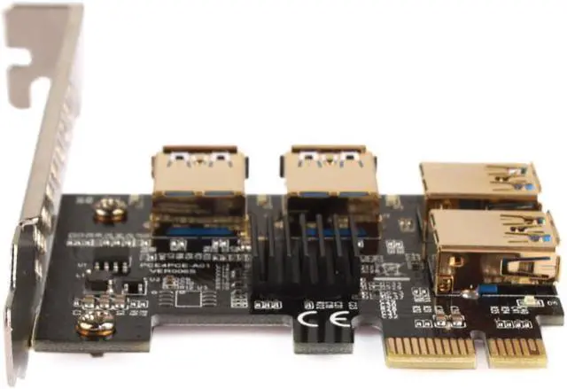 Alt view image 4 of 6 - Amify PCI-E PCI Express Riser Card 1x to 16x 1 to 4 USB 3.0 Slot Multiplier Hub Adapter For Bitcoin Mining Miner #269103