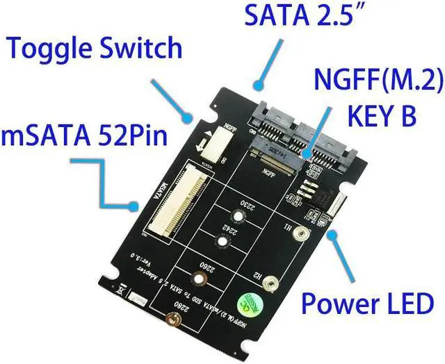 Alt view image 2 of 6 - 2 in 1 M.2 NGFF B Key Mini PCI-E mSATA SSD to SATA 2.5" Adapter Card for mSATA SSD 2230 2242 2260 2280 M2 NGFF SATA M.2 Adapter