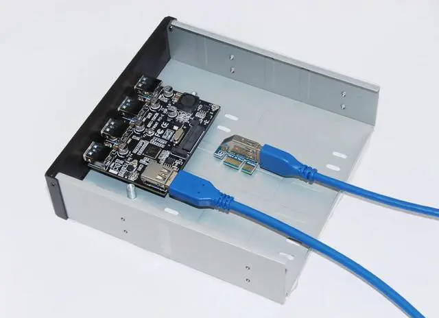Alt view image 2 of 6 - Amify PCI-E 1x to 4 Ports USB 3.0 Card 5.25" Floppy Bay Front Panel USB3.0 Hub Splitter Internal Combo Bracket Adapter for PC Desktop