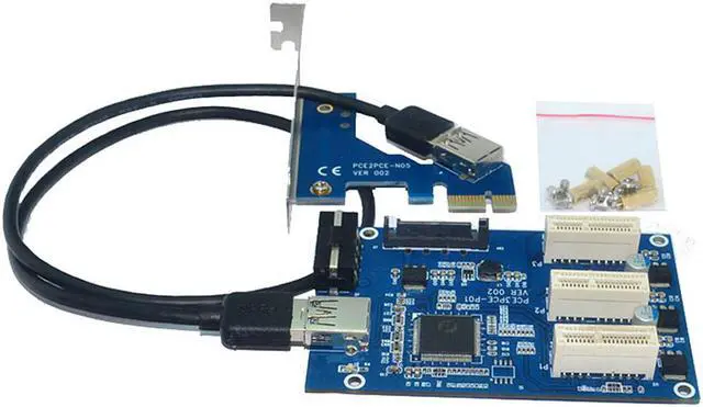Alt view image 2 of 6 - PCI-E To PCIe Riser Card 1 to 3 Port 1X Switch Multiplier Expander HUB Riser Expansion USB 3.0 PCI-E Post Card Pci Sata Adapter