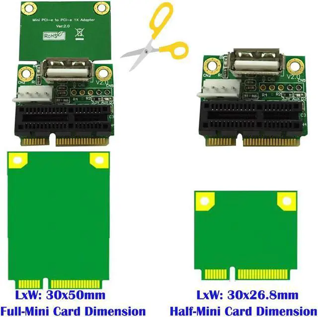 Alt view image 3 of 3 - Mini PCI-E to PCI Express PCI-E 1x Board USB 2.0 Half Full Mini PCIE Adapter Card 4Pin Power Supply Computer Components for PC