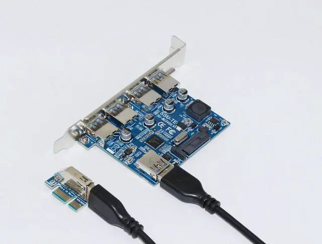 Alt view image 5 of 6 - 4 Port USB 3.0 HUB Adapter PCI-E 1X to USB3.0 Card PCI Express Expansion Card with 30cm USB Cable 5Gb Speed For Desktop Computer