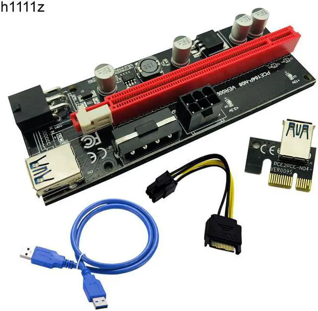 Main image of Amify PCI Express PCIE PCI-E 009S Molex 6pin Power Supply Adapter SATA to USB 3.0 Cable 1x to 16X Riser Card for Miner Mining