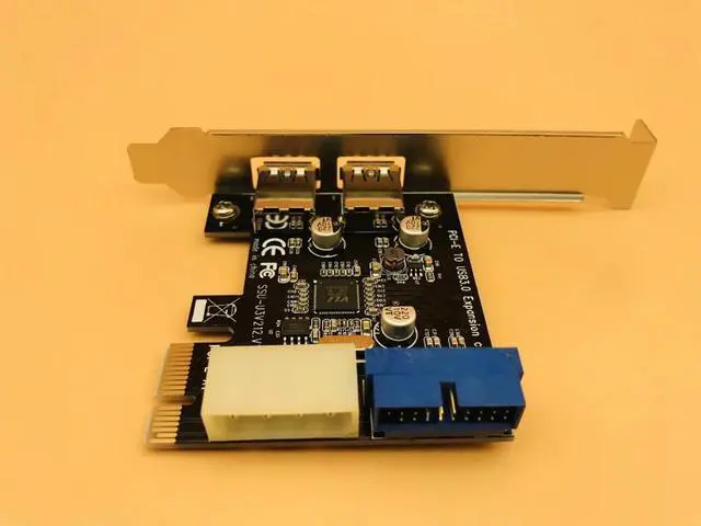 Alt view image 4 of 6 - USB 3.0 Hub PCI-E Expansion Card Adapter External 2 Port USB3.0 Internal 19pin Header PCI-E Card 4pin IDE Power Connector
