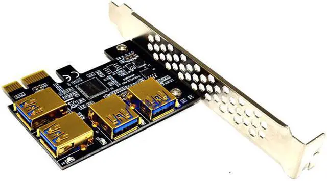 Alt view image 2 of 5 - hot- 4 Ports PCIe Riser Adapter Board PCI-E 1x to 4 USB 3.0 PCI-E Rabbet GPU Riser Extender&6PIN Extension cord 16X Externa