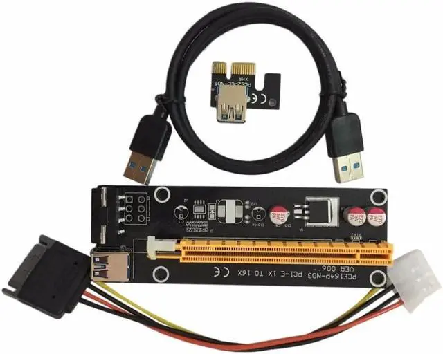Main image of PCI-E PCI Express 1X to 16X Riser Card USB 3.0 Cable SATA to 4Pin IDE Power Cord Molex Power for BTC Miner Machine