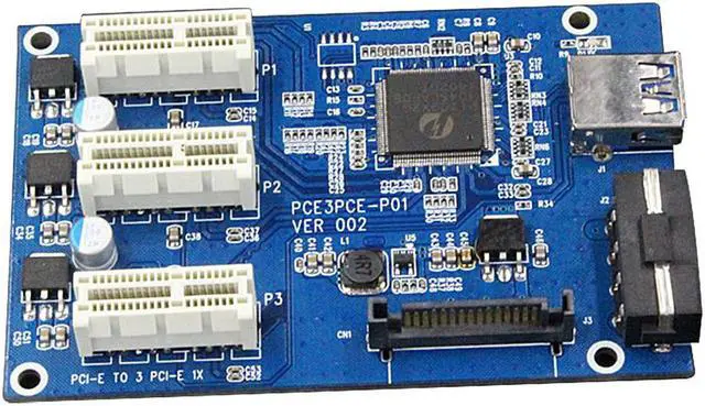 Alt view image 4 of 6 - PCI-E To PCIe Riser Card 1 to 3 Port 1X Switch Multiplier Expander HUB Riser Expansion USB 3.0 PCI-E Post Card Pci Sata Adapter