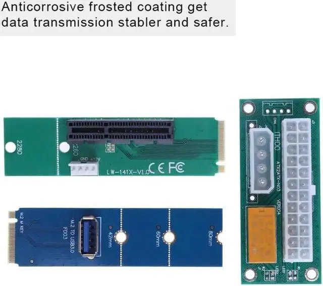 Alt view image 3 of 6 - Amify 3 in 1 NGFF M.2 to USB 3.0 Card+NGFF to PCI-e 4X Card+ATX 24Pin to for Molex 4Pin Dual PSU Power Supply Sync Starter Extender