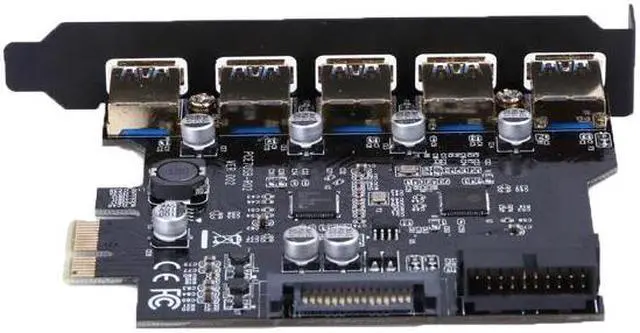 Alt view image 3 of 6 - Amify 5 Ports PCI-E to USB 3.0 19-Pin PCI Express Expansion Card SATA 15PIN Connector With CD Driver for Laptop desktop Windows