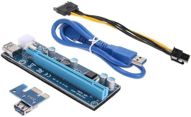 Alt view image 6 of 6 - PCI-E 1X to 16X Riser Card Extender Adapter + USB 3.0 Cable 15Pin SATA to 6Pin IDE molex Power Cord cable