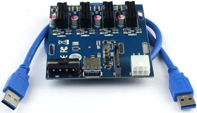 Alt view image 3 of 6 - Amify PCI-E 1 To 4 PCI Express 1X Slots Riser Card Mini ITX To External 4 PCI-E Slot Adapter PCI-E Port Mining Multiplier Card