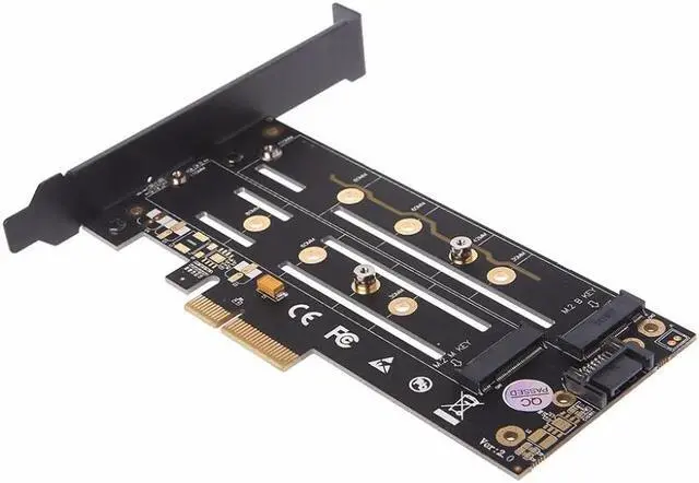 Alt view image 4 of 6 - Dual NGFF(M.2) SSD NVME (m Key) SATA (b Key) To PCI-e 3.0 x4 Host Controller Expansion Card With Heatsink For Desktop