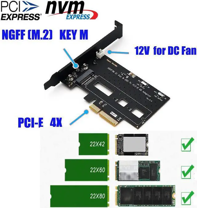 Alt view image 4 of 6 - NGFF M.2 NVME PCIE PCI-E SSD To PCI Express 3.0x 4X Adapter Card With Cooling Fan Bracket Support M.2 form 2242 2260 2280 M2 SSD
