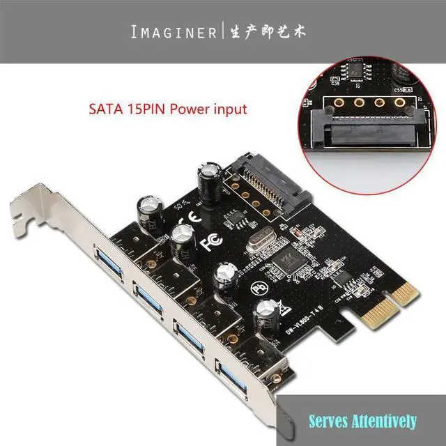 Main image of Amify External 4 USB3.0 ports PCI-e x1 Card PCI express to USB 3.0 SATA power or 4P power input