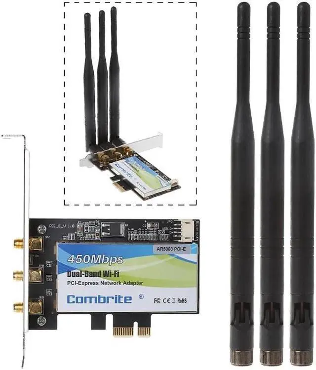 Alt view image 4 of 6 - PCI-E 2.4G+5G Dual Band Wifi 300/450M PCI-Express Wlan Card For INTEL6300 AR5008