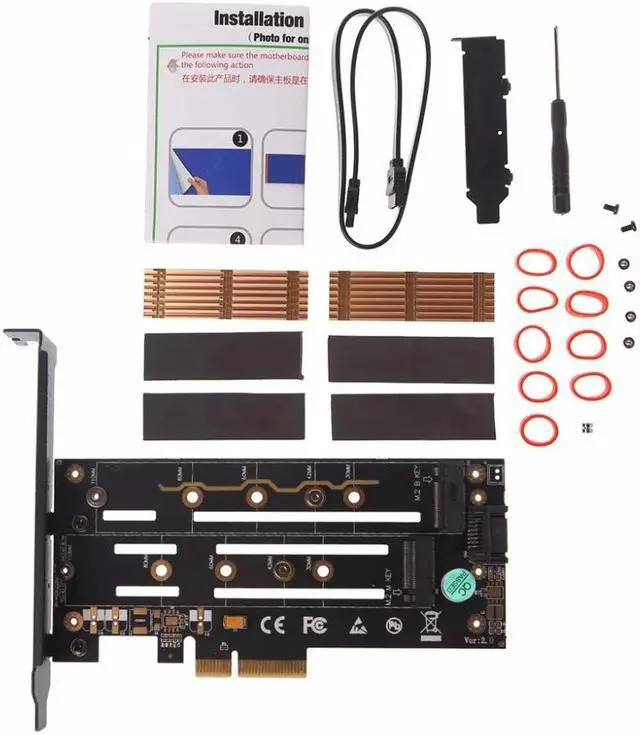 Main image of Dual NGFF(M.2) SSD NVME (m Key) SATA (b Key) To PCI-e 3.0 x4 Host Controller Expansion Card With Heatsink For Desktop