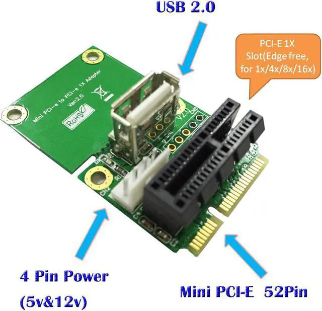 Alt view image 2 of 3 - Mini PCI-E to PCI Express PCI-E 1x Board USB 2.0 Half Full Mini PCIE Adapter Card 4Pin Power Supply Computer Components for PC