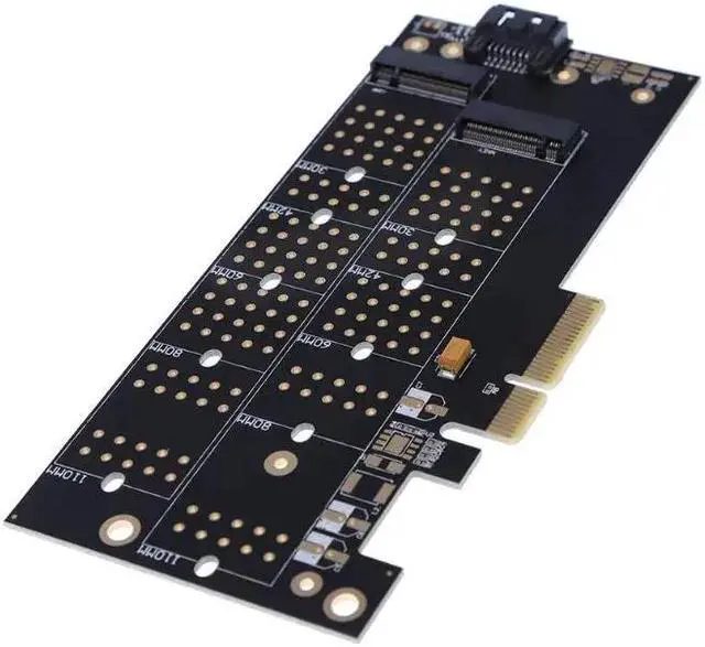 Alt view image 4 of 6 - Amify PCI Express PCI-E 4x to NVMe M.2 NGFF B Key + M.2 NGFF M Key SSD Slot Adapter Card Dual Port Adapter Card Kit for M2 NVMe SSD