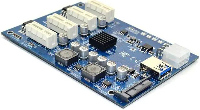 Alt view image 2 of 6 - PCIE X1 to 4 PCI-E X16 Expansion Kit 1 to 4 Port PCI Express Switch Multiplier HUB 6pin sata USB Riser Card for BTC Miner Mining