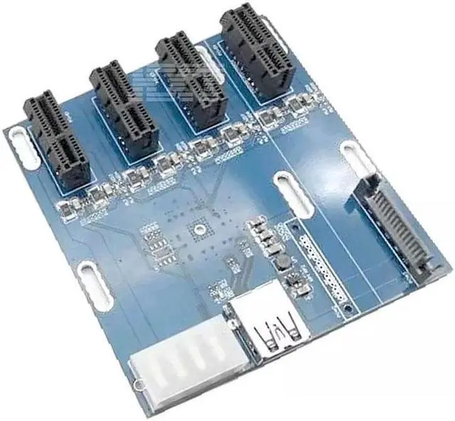 Alt view image 4 of 5 - blue PCIe 1 to 4 PCI express 1X slots Riser Card Mini ITX to external 4 PCI-e slot adapter PCIe Port Multiplier Card