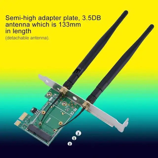 Alt view image 6 of 6 - Mini PCI-E to Desktop PCI-E Adapter PC Wireless Network Card Semi High 2 Antenna Card Plate