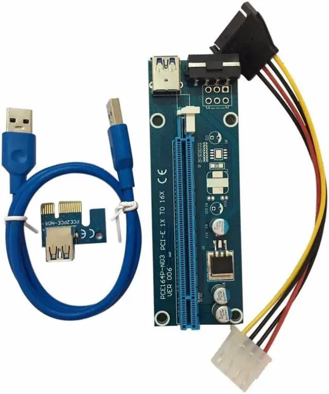 Alt view image 5 of 6 - PCI-E PCI Express 1X to 16X Riser Card USB 3.0 Cable SATA to 4Pin IDE Power Cord Molex Power for BTC Miner Machine