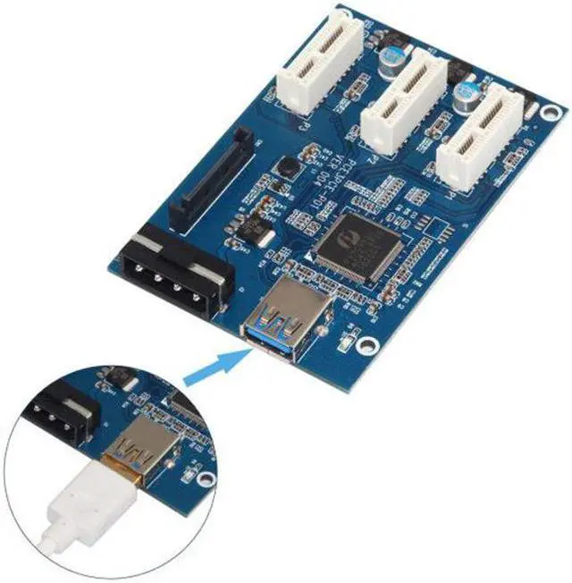 Alt view image 3 of 6 - PCI-E To PCIe Riser Card 1 to 3 Port 1X Switch Multiplier Expander HUB Riser Expansion USB 3.0 PCI-E Post Card Pci Sata Adapter