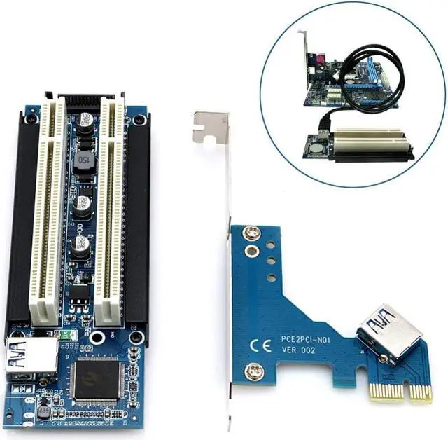 Alt view image 6 of 6 - PCI-E PCIe PCI Express X1 to Dual PCI Riser Extend Adapter Card With USB 3.0 Cable