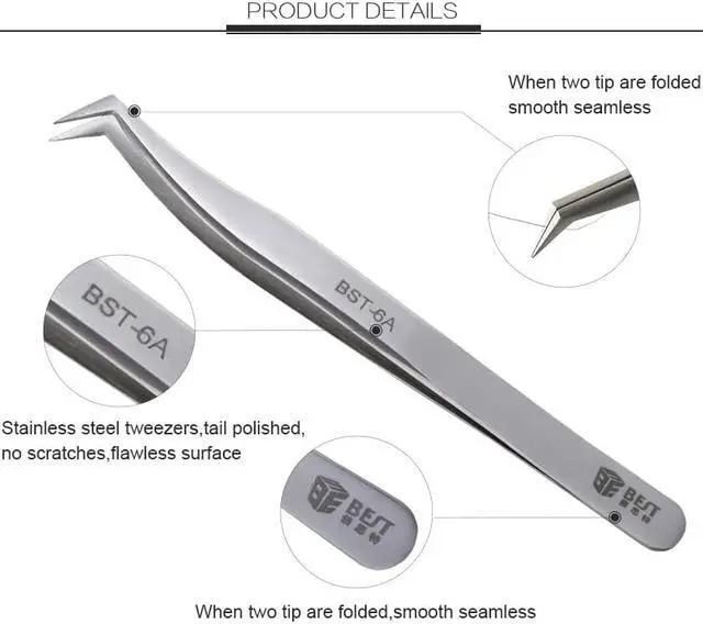 Alt view image 4 of 6 - BST-6A Stainless Steel Tweezers Super Hard Eyelash Extension Tool Industry Best Quality Tweezers