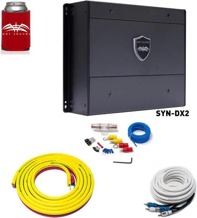 Main image of Wet Sounds SYN-DX 2 Full Range Class D Amplifier & Stinger 3-Meter 4-Gauge Amplifier Wiring Kit w/ RCAs