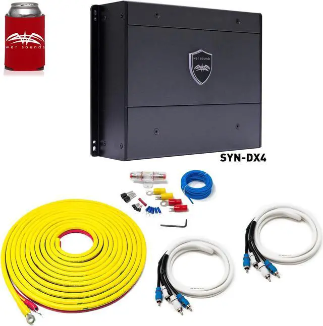 Main image of Wet Sounds SYN-DX 4 Full Range Class D Amplifier & Stinger 7-Meter 4-Gauge Amplifier Wiring Kit w/ RCAs