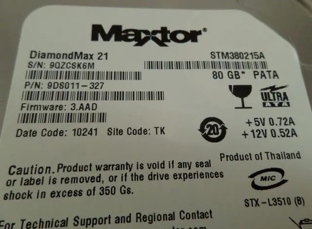 Alt view image 4 of 4 - Maxtor 80GB SATA 7200rpm 3.5in HDD ( 9DS111-325 STM380215AS    Maxtor )