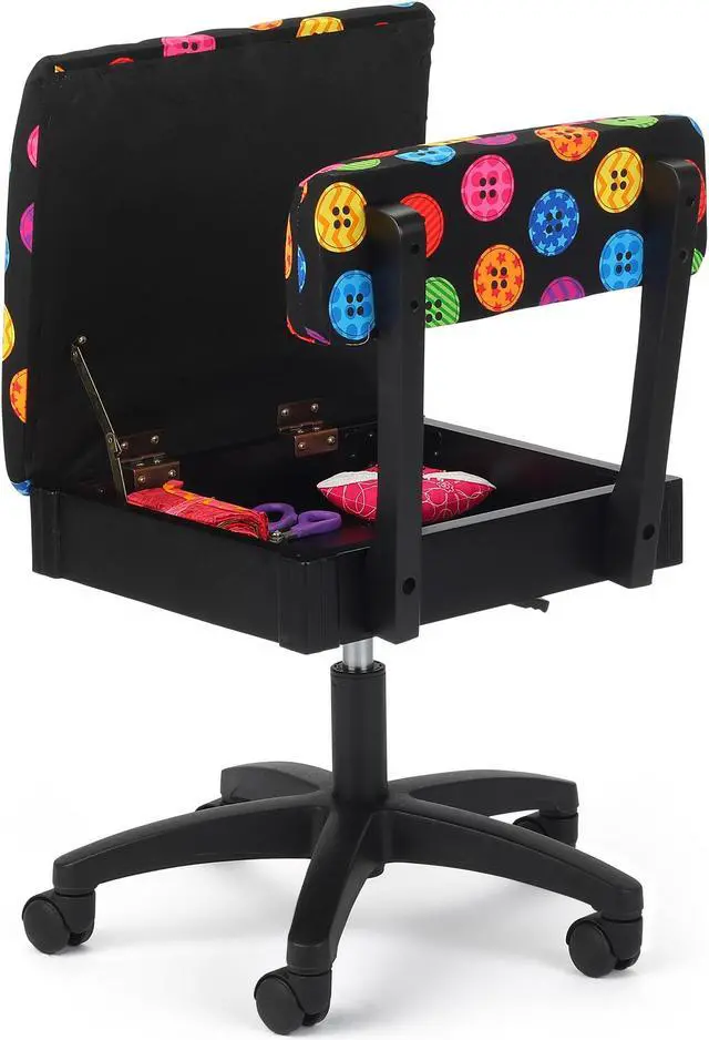 Alt view image 4 of 4 - Arrow Sewing Cabinets Arrow Hydraulic Sewing Chair with Riley Black Button Motif Fabric