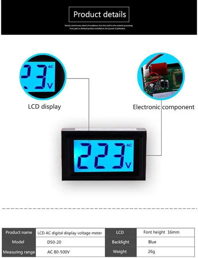 Alt view image 7 of 7 - ELECALL D50-20 AC 80-500V High Precision LCD Digital Display AC Voltmeter Amp Volt Current Meter Tester