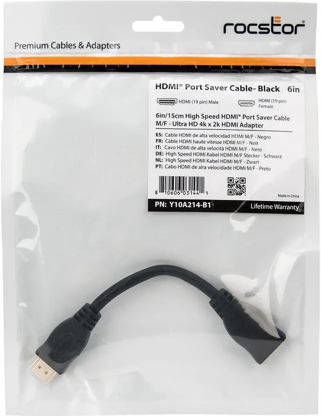 Alt view image 6 of 11 - Rocstor 6in High Speed HDMI Port Saver Cable M/F Black