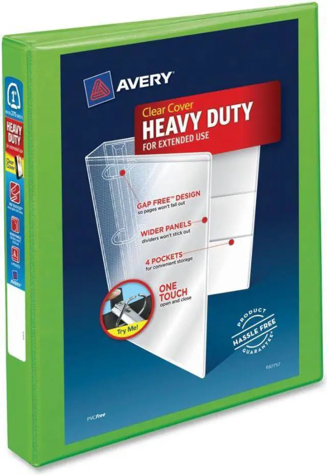Alt view image 3 of 15 - Avery Heavy-Duty View Binder w/Locking EZD Rings 1" Cap Chartreuse 79770