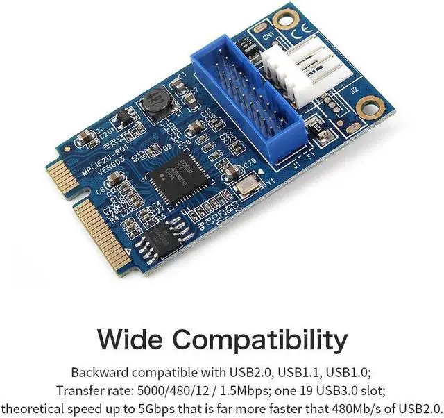 Alt view image 3 of 5 - MINI PCI-E to USB3.0 Adapter Card Mini PCIE to 20Pin/19Pin Expansion Card