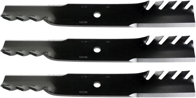 Main image of USA Mower Blades (3) CMB022BP Toothed High Lift Replacement Blade Fits Scag® Toro® 48108 481707 481711 Length 18in. Width 2 1/2in. Thickness .240in. Center Hole 5/8in. 36 52 54in. Deck