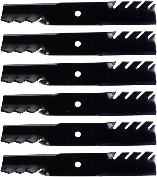 Main image of 6 USA Mower Blades MB061BP Toothed Medium Lift for Ariens 00273000 04919100 04920600 05244100 Toro 103-2507 Length 16-1/4 in. Width 2-1/2 in. Thickness .204 in. Center Hole 5/8 in. 32 in. 48 in. Deck