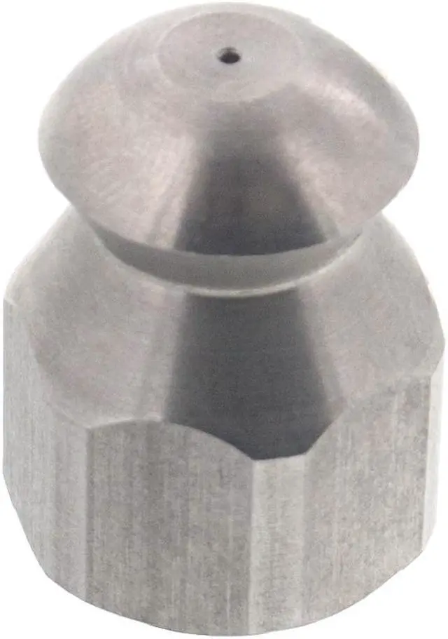 Main image of Erie Tools Button Nose 1/4" Drain Cleaning Nozzle 5.0 Orifice 5500 PSI Stainless Steel for Sewer Pipe Water Jetter