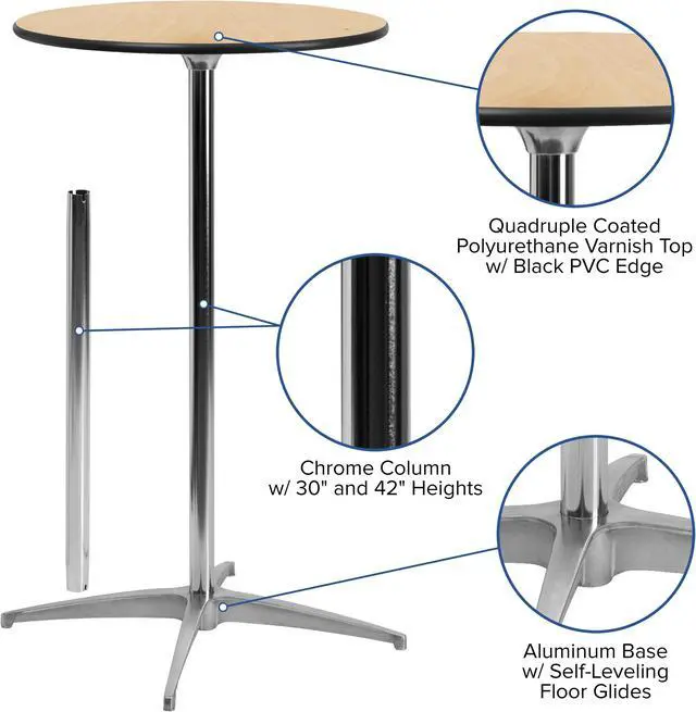 Alt view image 7 of 20 - 24'' Round Wood Cocktail Table with 30'' and 42'' Columns
