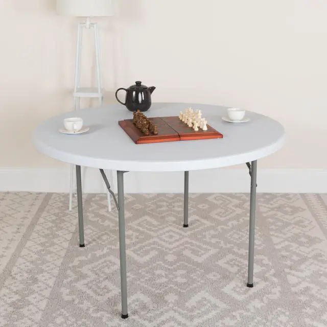 Alt view image 2 of 13 - 48'' Round Granite White Plastic Folding Table