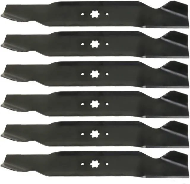 Main image of 6 USA Mower Blades MTD610SBP Standard High Lift for MTD Bolens Troy-Bilt Massey Ferguson 942-0610 742-0610 Length 19-5/16 in. Width 3 in. Thickness .150 in. Center Hole 6 Point Star 38 in. Deck