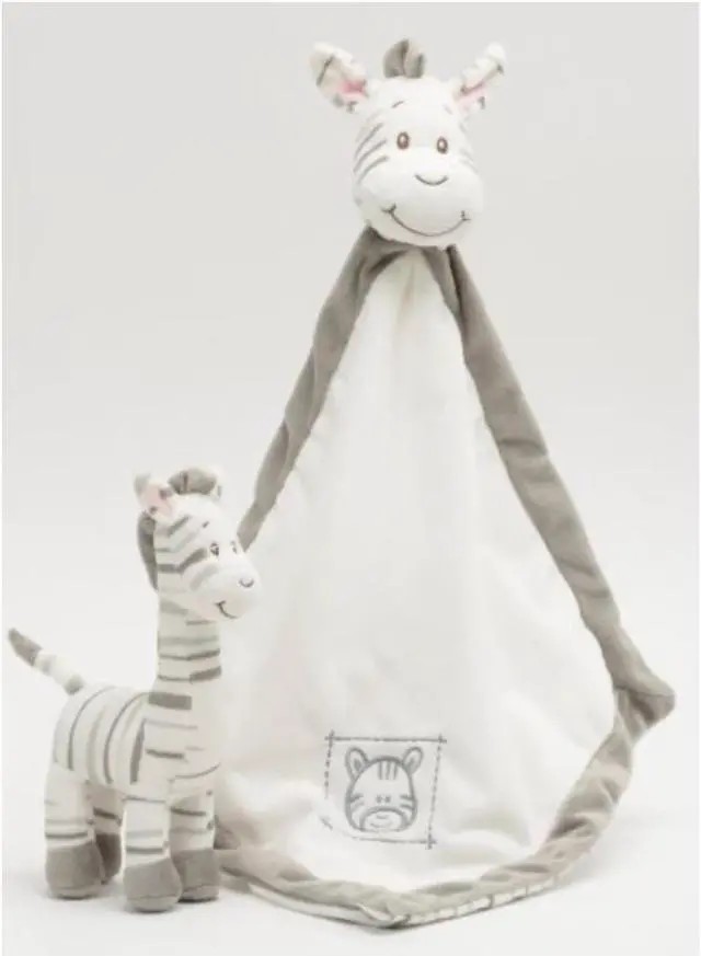 Main image of Unipak Zebra Baby Plush Set - Security Blankie, 13" and Rattle, 6"