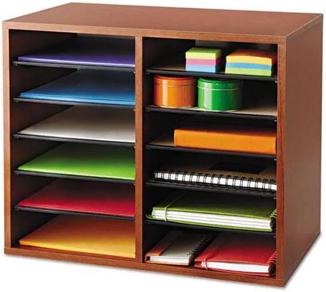 Main image of Wood Adjustable Literature Organizer - 12 Compartment in Cherry by Safco